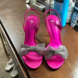 Zara Pink heels with Crystal bow